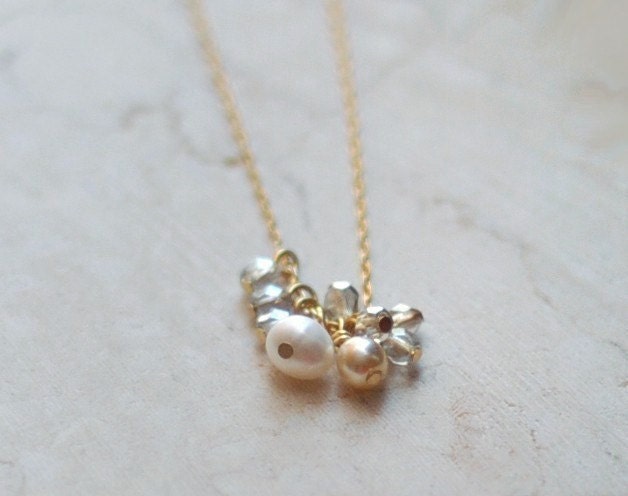 Cluster mini pearls - light grey gold filled necklace - dainty bridal or everyday jewelry - edor