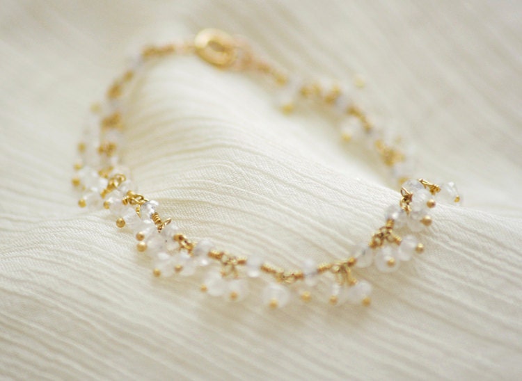 Moonstone cluster bracelet - soft white gemstones gold bracelet - wedding or luxe jewelry
