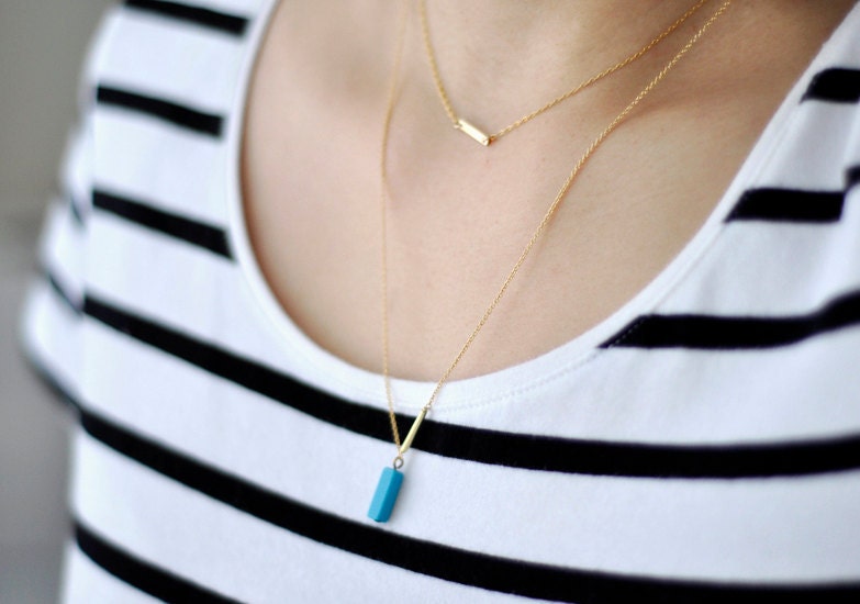 RESERVED PRIORITY Ultramarine - turquoise bar pendant necklace on gold fill chain - sleek modern jewelry - edor - women gift under 40