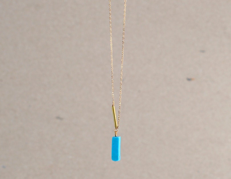 RESERVED PRIORITY Ultramarine - turquoise bar pendant necklace on gold fill chain - sleek modern jewelry - edor - women gift under 40