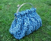 Purse  in Turquoise Leopard Print Fur with 8 Inch Frame