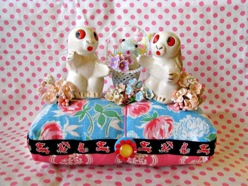 Vintage Bunny Pair Pin Cushion SALE