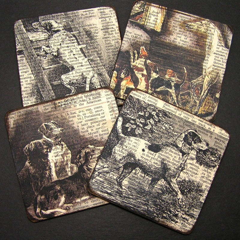 Coaster, (Coasters) Dogs - Mans Best Friend - Pet lover - Vintage Dictionary book Page dog drink coaster