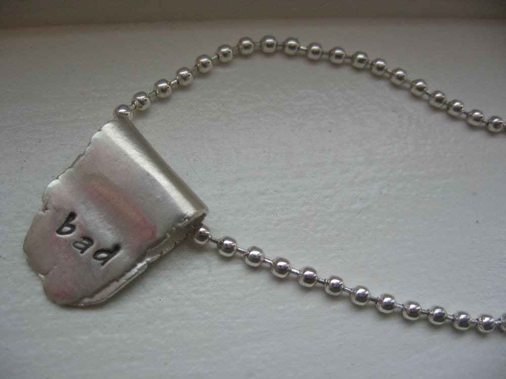 PMC Fine Silver Alter Ego Reversible Hand Stamped Phrase Necklace Good Bad