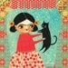 FRIDA KHALO black cat PRINT of original painting collage mixed media by tascha