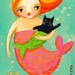 Mermaid and Mer-cat PRINT of original painting by tascha