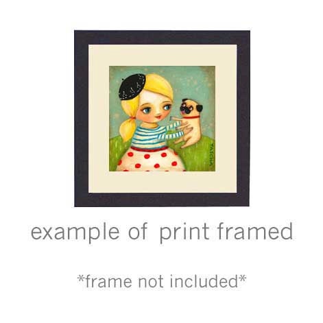 FRENCH girl and PUG dog in Paris PRINT of original painting by tascha
