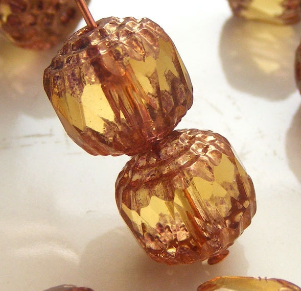 Czech Cathedral Beads 10mm Fire Polish Topaz with Gold (Qty 6) SRB-10FPC-TOP-G