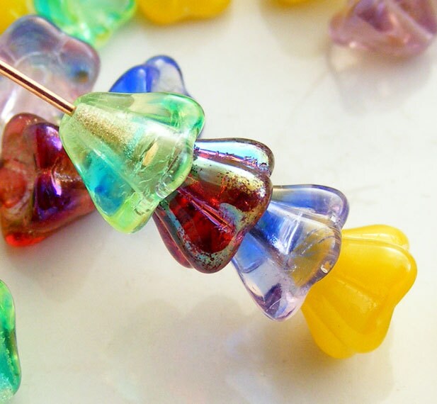 Czech Glass Bell Flower Beads 8x6mm Picnic Days Designer Mix (16pk) SI-8x6F-PICNIC