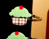 green cupcake hair clips