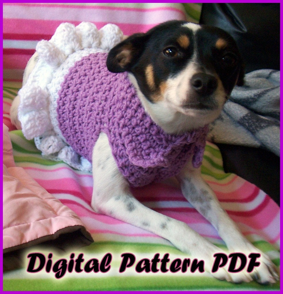 Crochet Collared Dog Dress Pattern PDF Extra Small, Small, Medium Sizes
