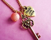 Pink Key Heart Charm Necklace