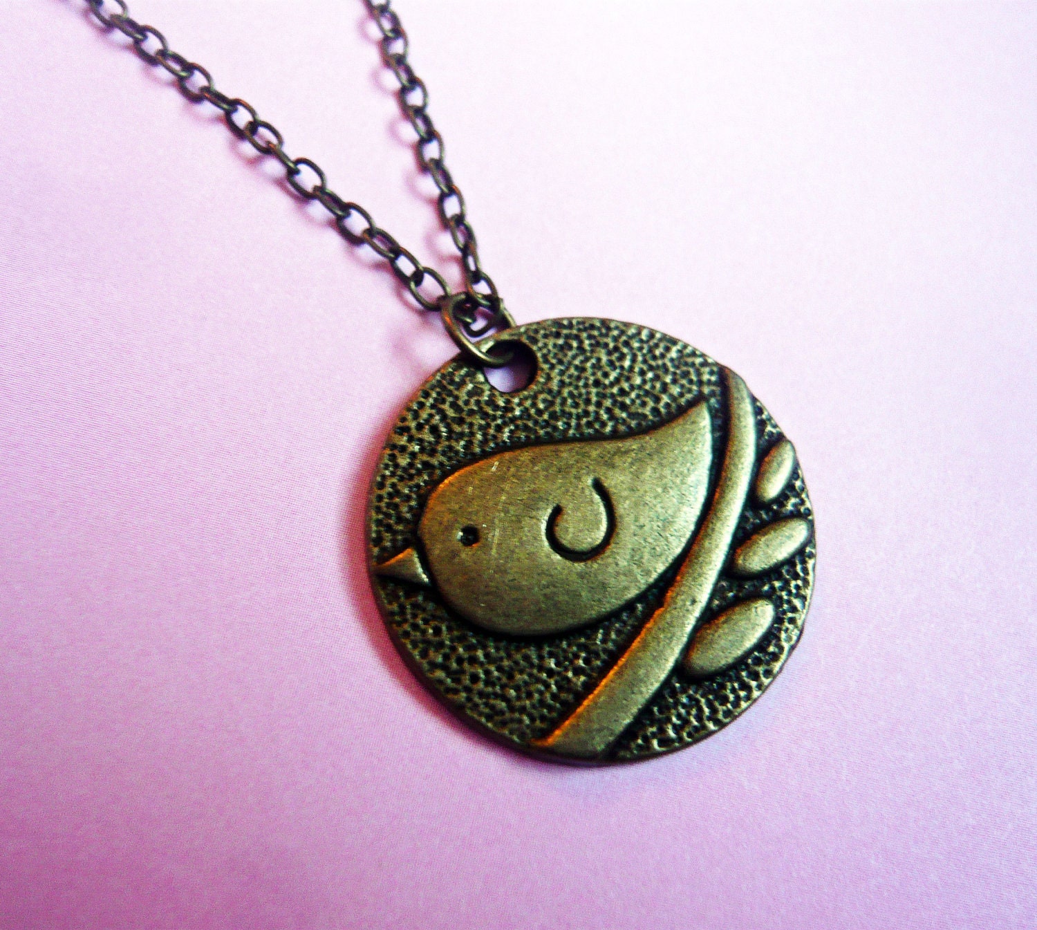 Adorable Bird Bronze Necklace