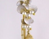 Wedding Pearl Drop Post Earrings White Pearl Gold dangle Earrings...Falling Petals Series