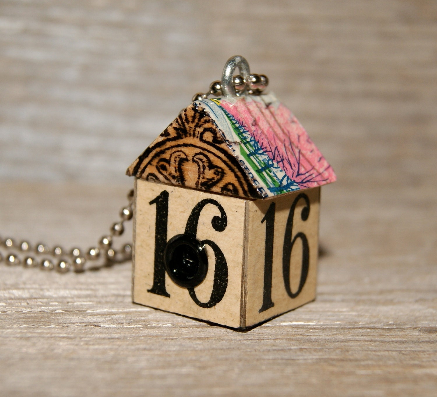 Funky Bigger Little BirdHouse House Necklace Charm Keychain Pendant - Sweet 16 - Art By Heather - Ready To Ship