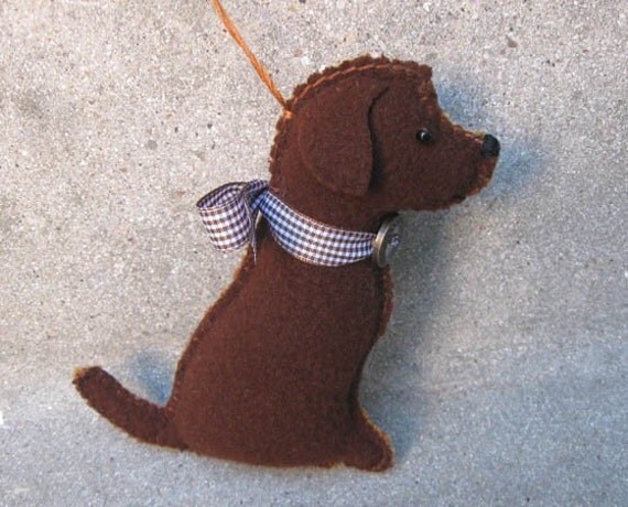 Chocolate Labrador Retriever Ornament, Handsewn Vintage Wool