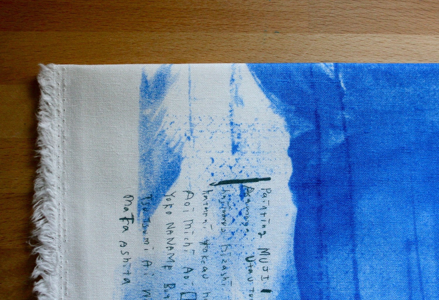 Nani Iro Painting Muji Japanese Fabric - blue on white - canvas
