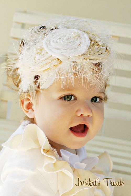 Headband Veil White Ivory Baby Mix Silk and Pearl Decades The Beulah