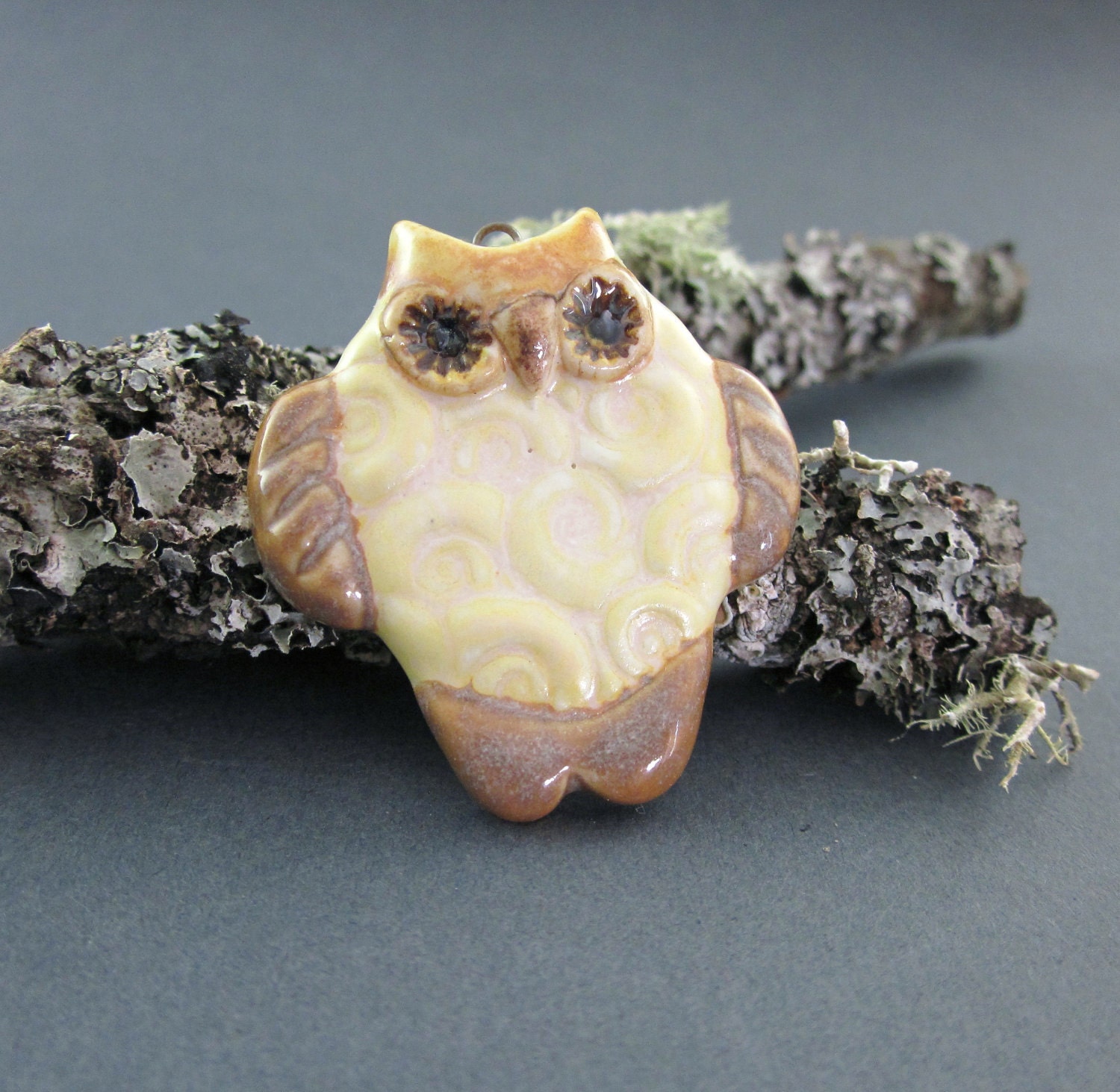Handmade Porcelain Owl Pendant