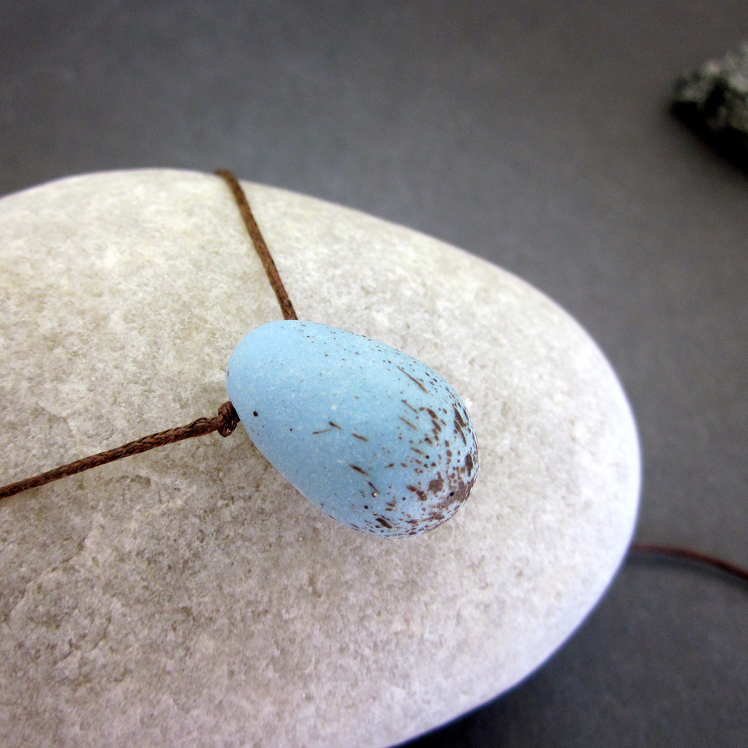 Handmade Porcelain Egg Pendant---Speckled Blue