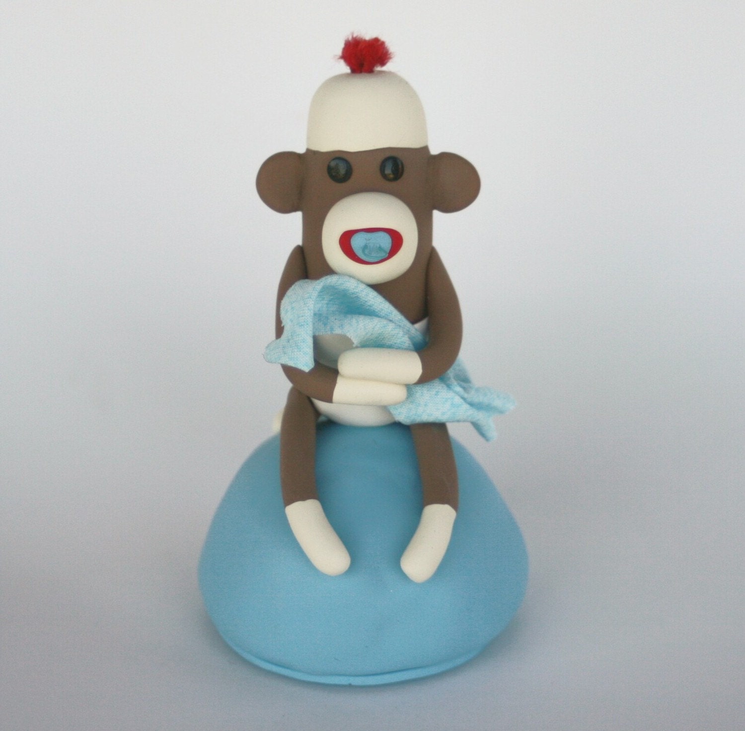 Sock Monkey Baby Shower  Cake Topper Boy w Blanket and Pacifier