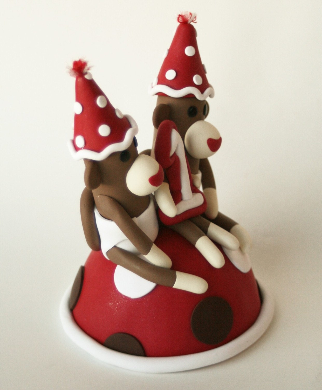 Twin Birthday Sock Monkey Cake Topper w Polka Dots