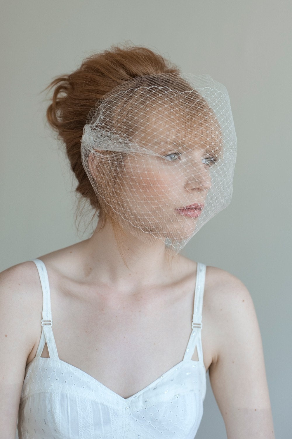 Bridal birdcage veil, wedding veil - Double layer tulle and russian veiling - Style 021 - Made to Order