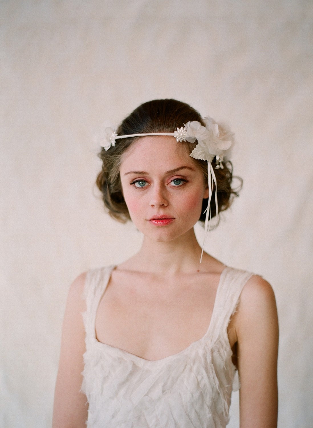 Bridal silk flower halo, headband - Whimsical bridal halo with silk flowers - Style 115 - Made to Order