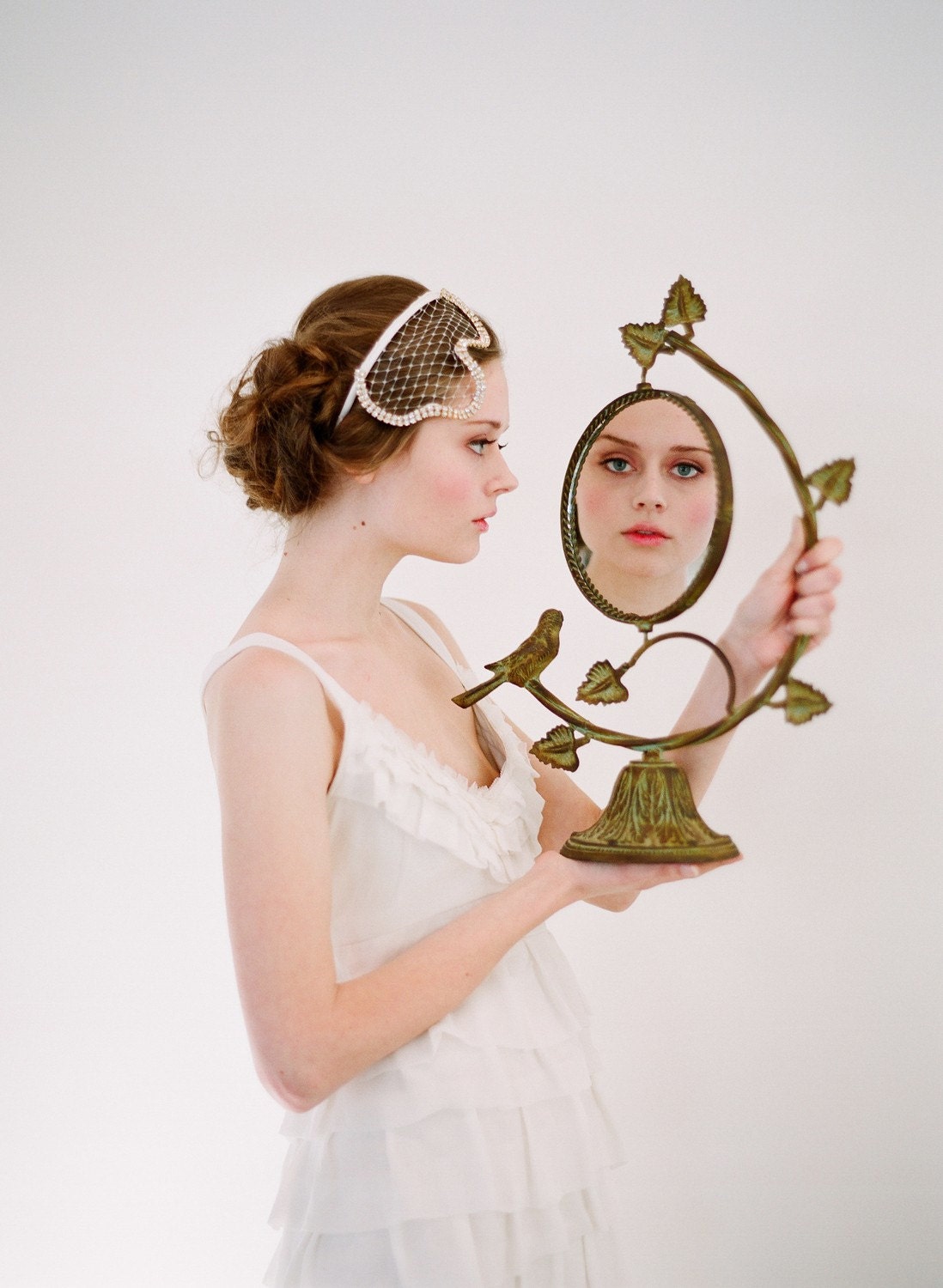 Birdcage veil headband, mini - Rhinestone trimmed modern birdcage veil - Style 130 - Made to Order