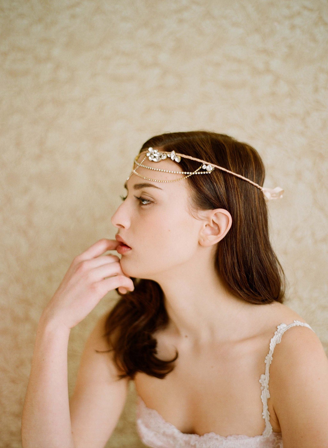 Bridal halo, tiara, headband with rhinestones - Golden whimsy crown with swags - Style 237 Made to Order