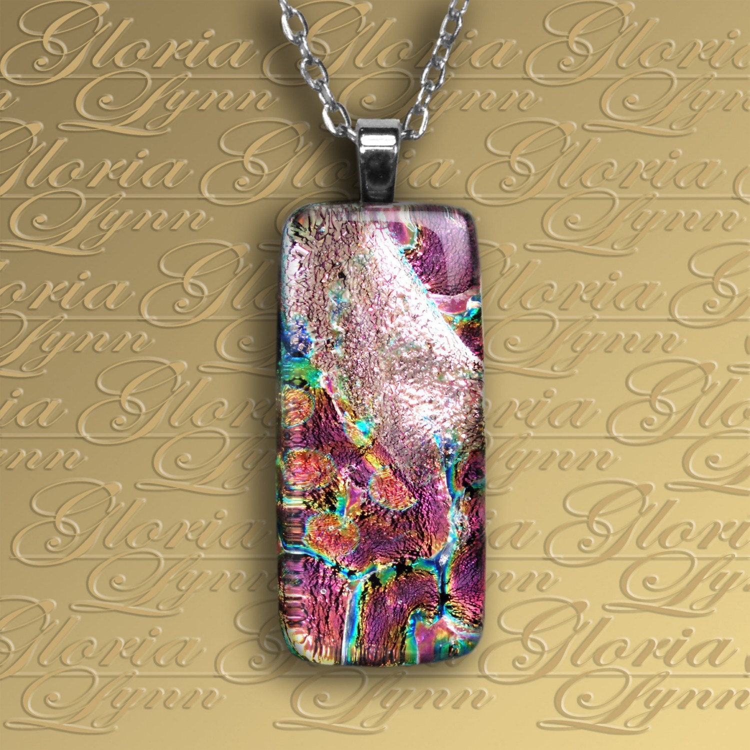 Fused Dichroic Glass Pendant Jewelry , Dichroic Pendant - Iridescent Desires - R105
