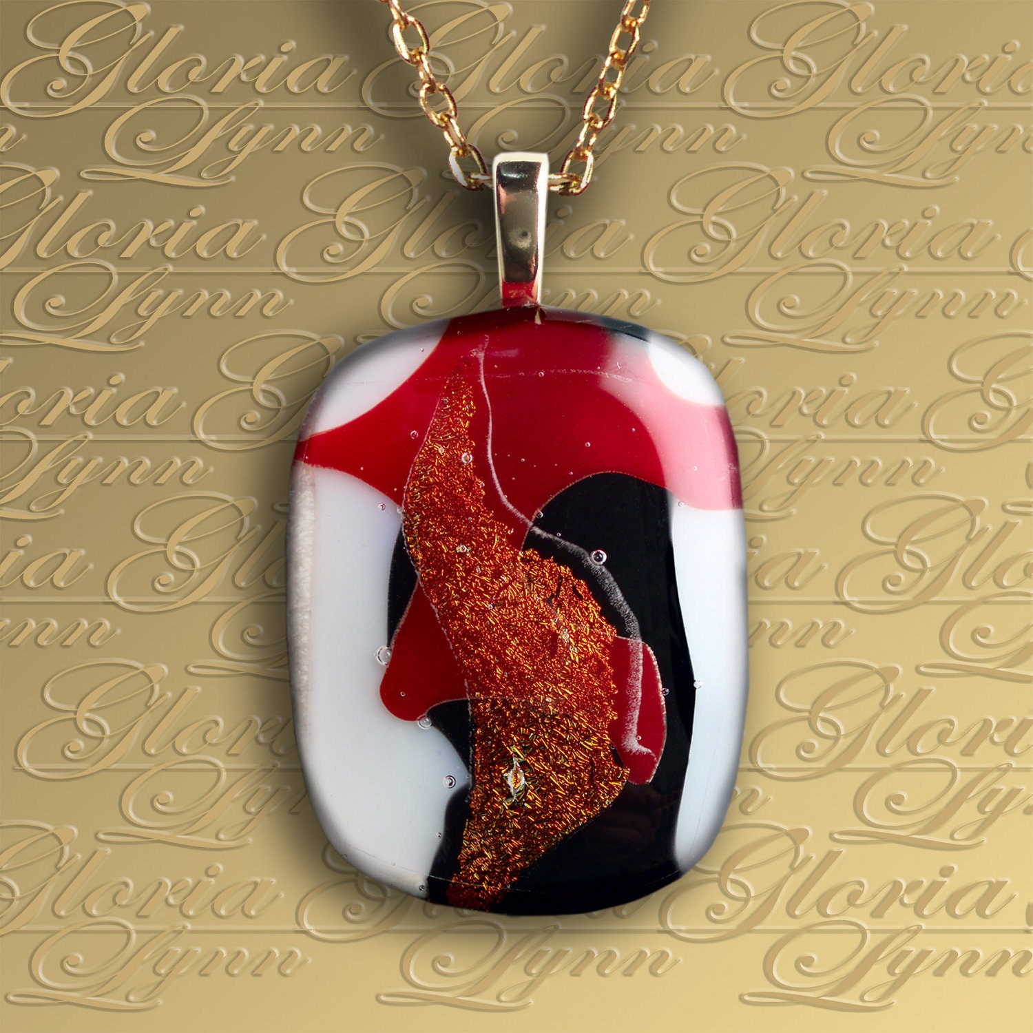 Fused Dichroic Glass Pendant Jewelry, Dichroic Pendant, Omega Slide Pendant - Superstition - LB133