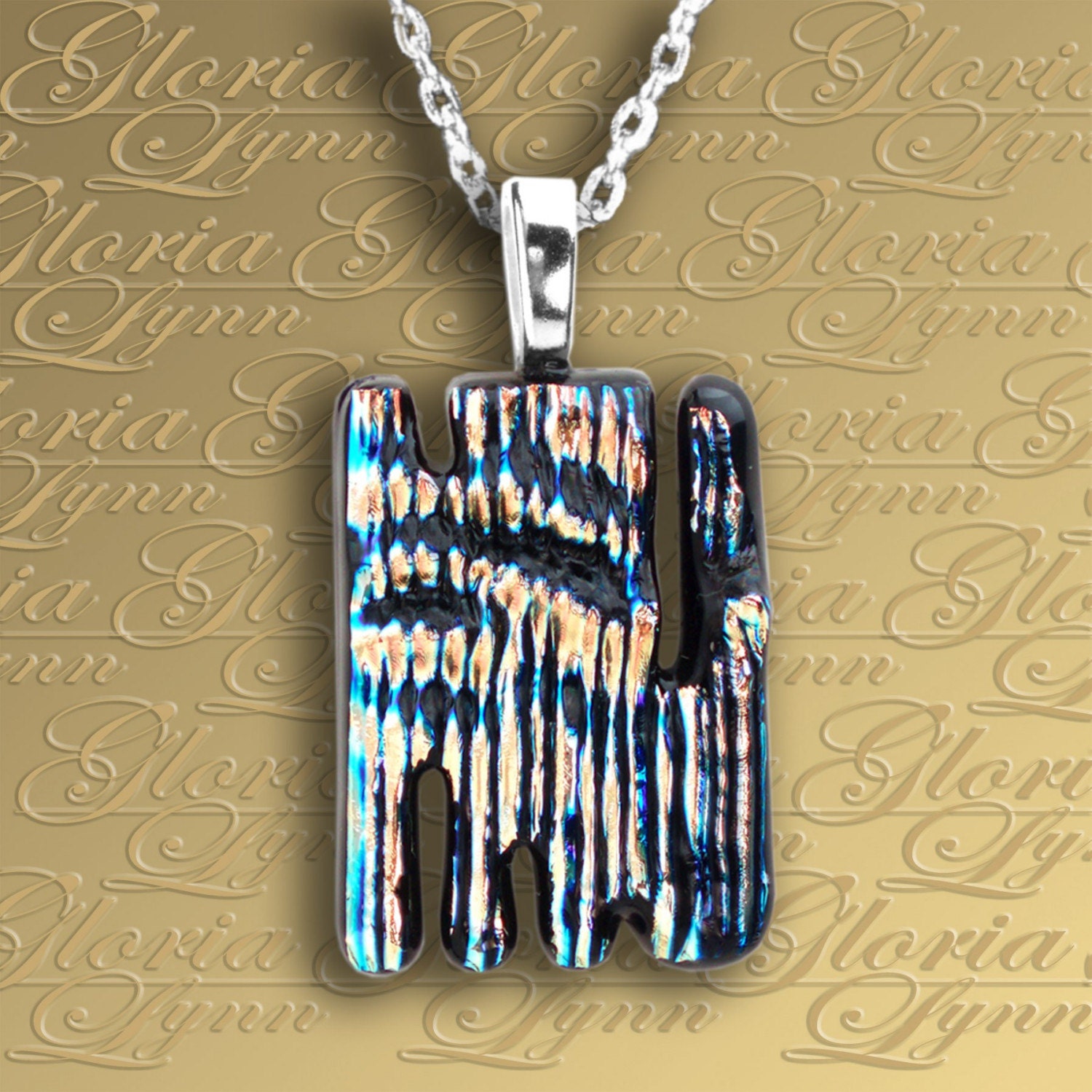 Fused Dichroic Glass Pendant, Dichroic Pendant, Omega Slide Pendant - Blue And Gold - LB28