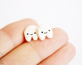 Teeth Stud earrings - handmade cute polymer clay miniatures - black or white (pre order)