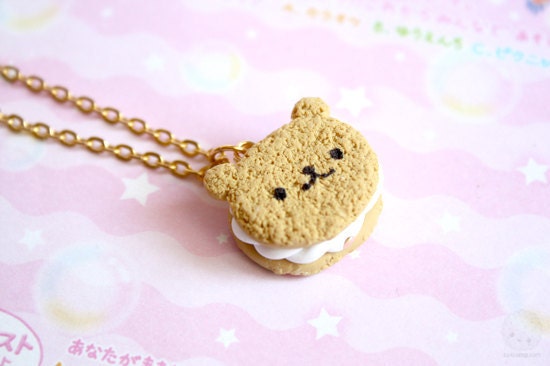 Bear Cookie Necklace Polymer Clay Miniature Jewelry