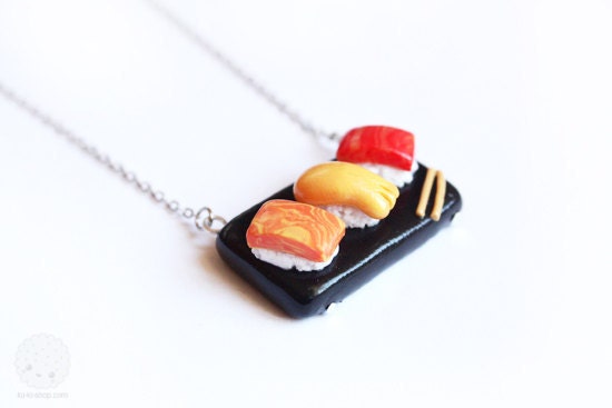 Sushi Plate necklace - cute polymer clay miniature
