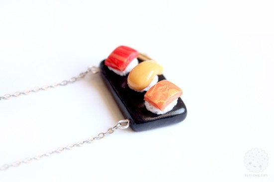 Sushi Plate necklace - cute polymer clay miniature