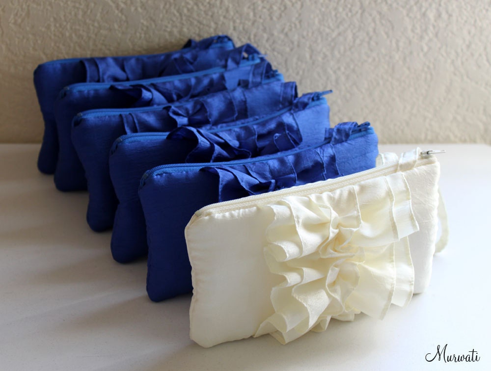 Wedding Clutches-Bridal Bridesmaids Gift-SET OF 6 Fairy Tale-Cobalt Blue Pink Purple Yellow Brown Navy Teal  Silver and Many More