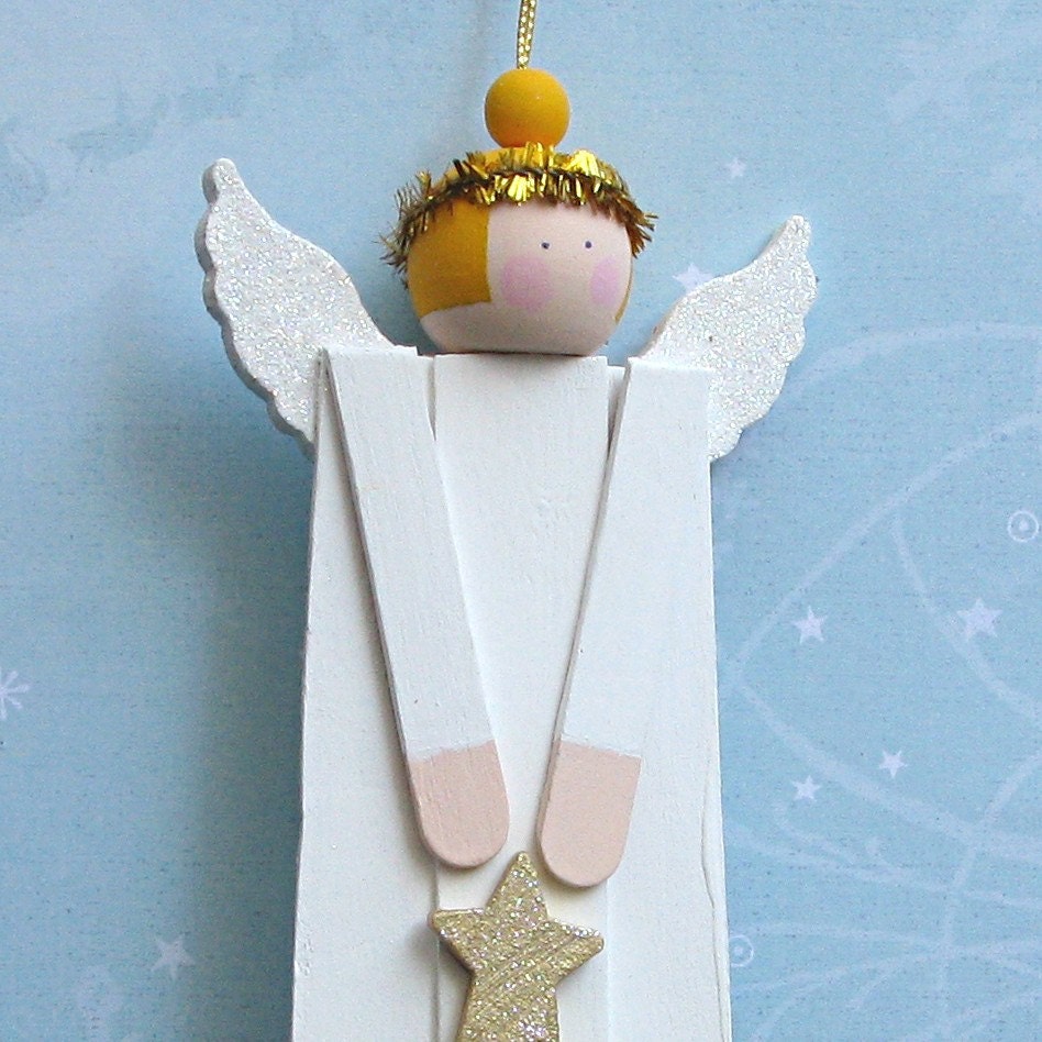 Angel Wood Christmas Ornaments - Set of 3