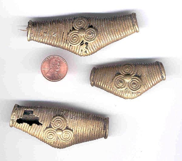 Three Large African Beads:  Lost Wax Brass Spacers