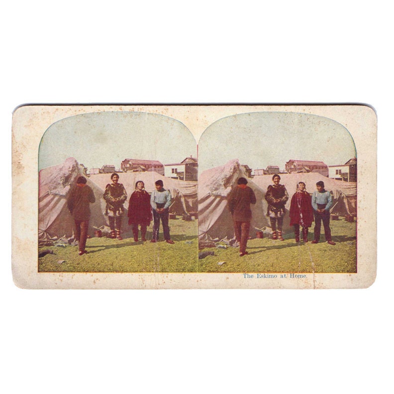 Vintage Stereograph Card: "The Eskimo at Home", Native1