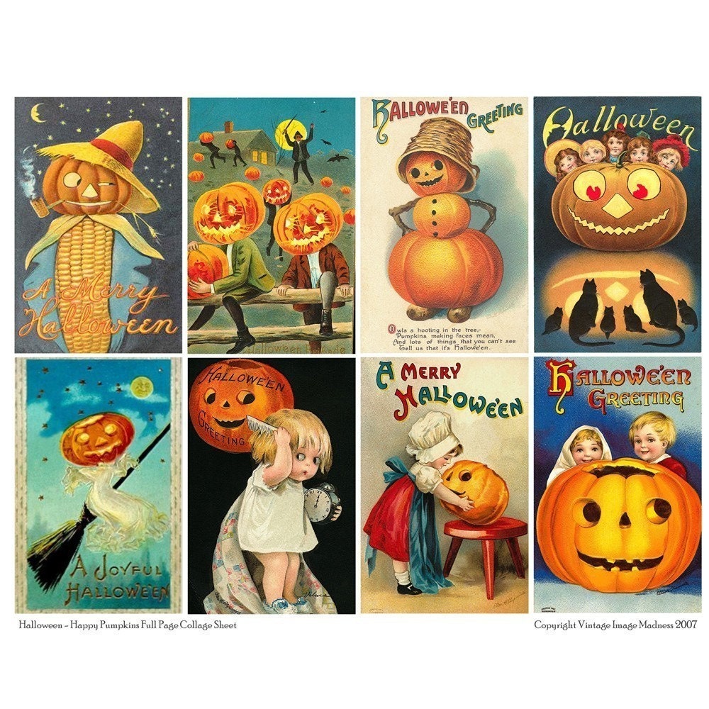 HAPPY PUMPKINS Vintage Halloween Postcards By VintageImageMadness