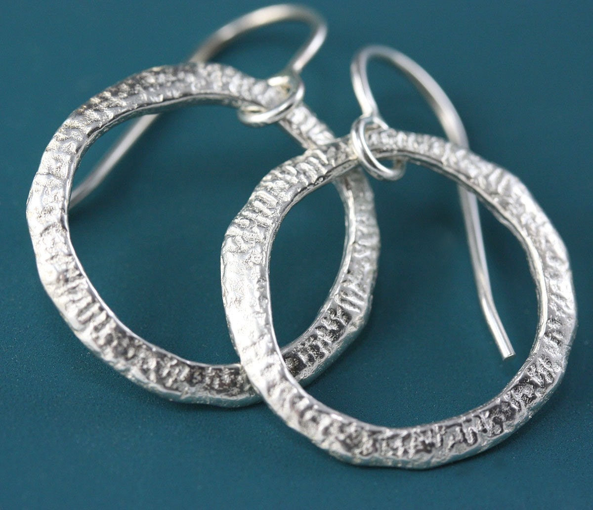 Silver Hoop Earrings - Circle Earrings - Tree Trunk Texture - Modern Simple Earrings - French Hook - Silver Hoops - READY TO SHIP