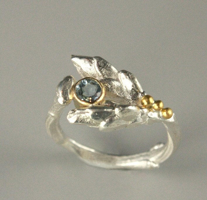 Lilac Branch Ring with 24k Gold and Aquamarine