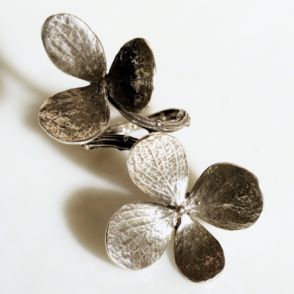 Double flower and branch ring is solid sterling silver