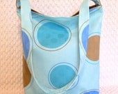 Hobo Bag Tote Bag Every Day Bag Sling Purse Circles and Dots Aqua Blue, Periwinkle and Chestnut Brown