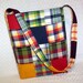 Madras Plaid Bag Patchwork Sling Purse Hobo Bag Nautical Navy Blue, Red and Yellow Patchwork Shoulder Bag
