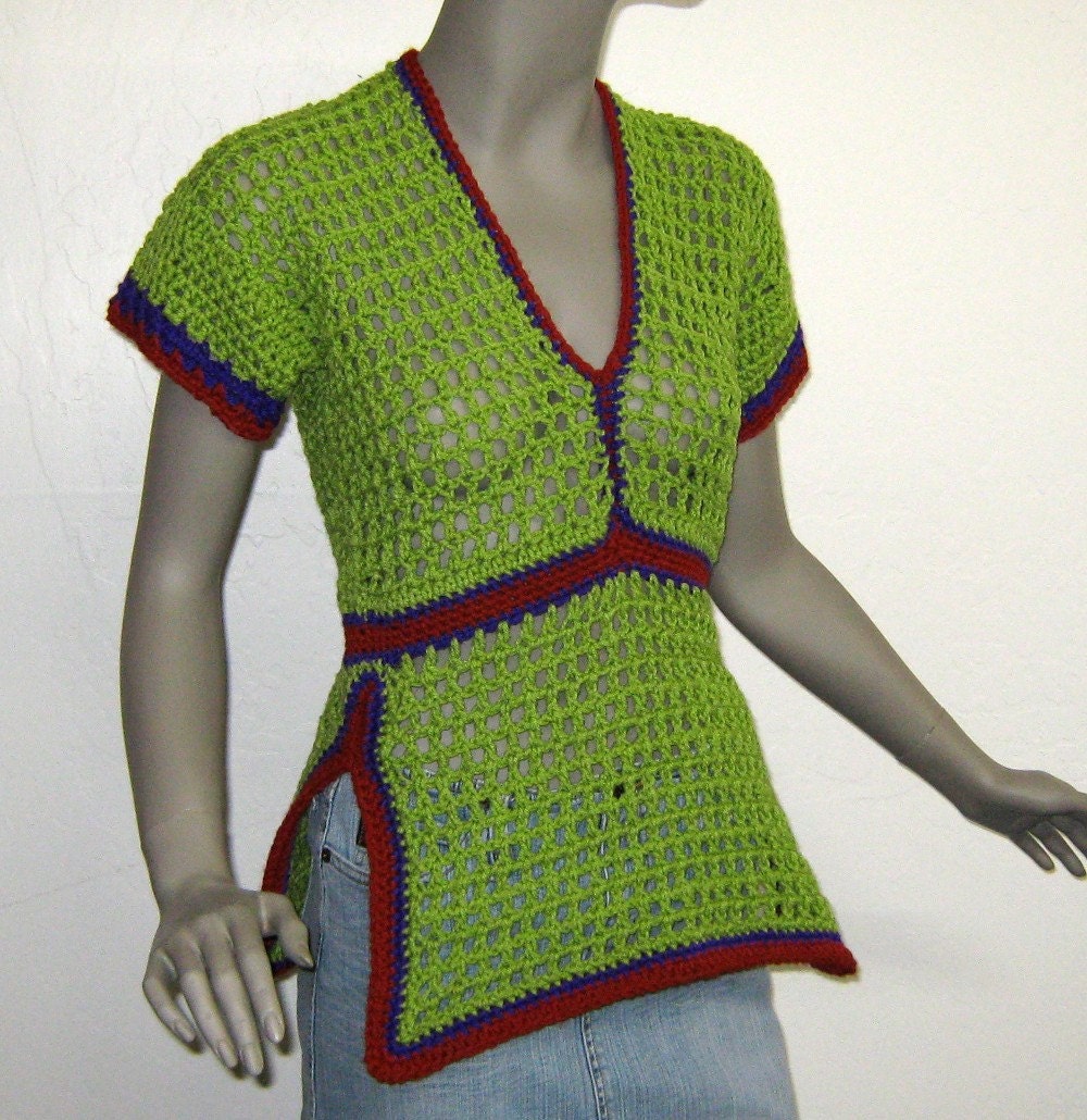 Sale Dashiki Top Hippie Tunic Shirt Crochet African Retro Sweater Green