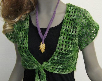 Bohemian green tie shrug hippie boho bolero sweater vest top S M