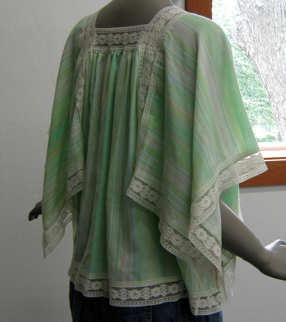 Hippie Vintage flutter Kimono sleeves Blouse Shirt TShirt Tee Blouse Top S